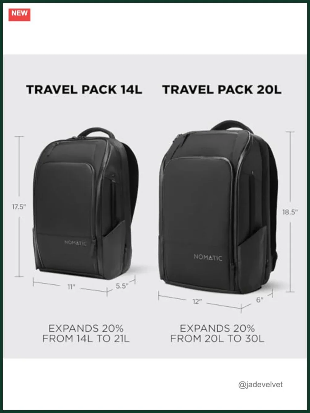 20L Expandable Travel Backpack - Water Resistant Daypack with 16